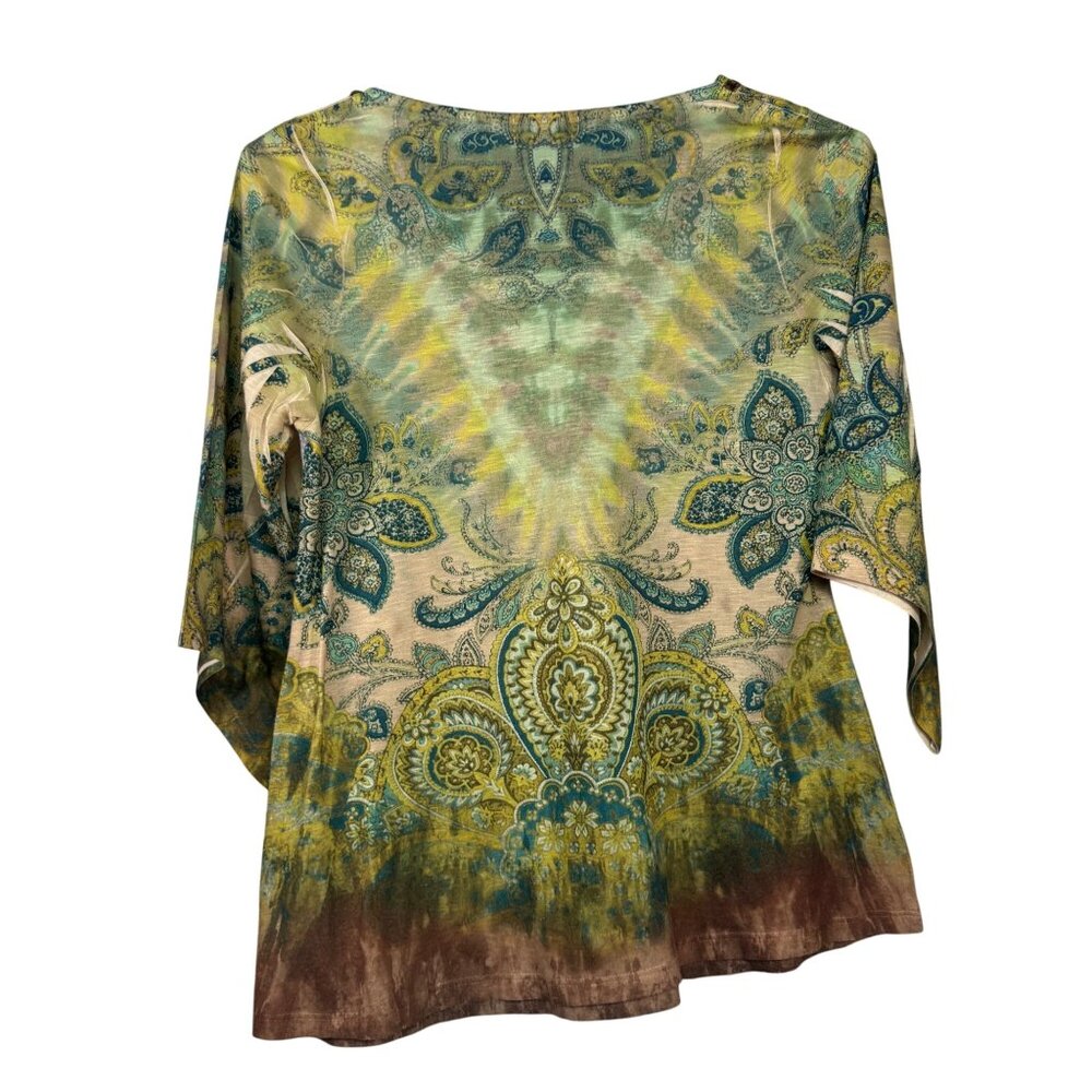 LIve and Let Live Boho Gypsy Tie-Dye Paisley Print V-Neck  Tunic Top - Picture 4 of 8